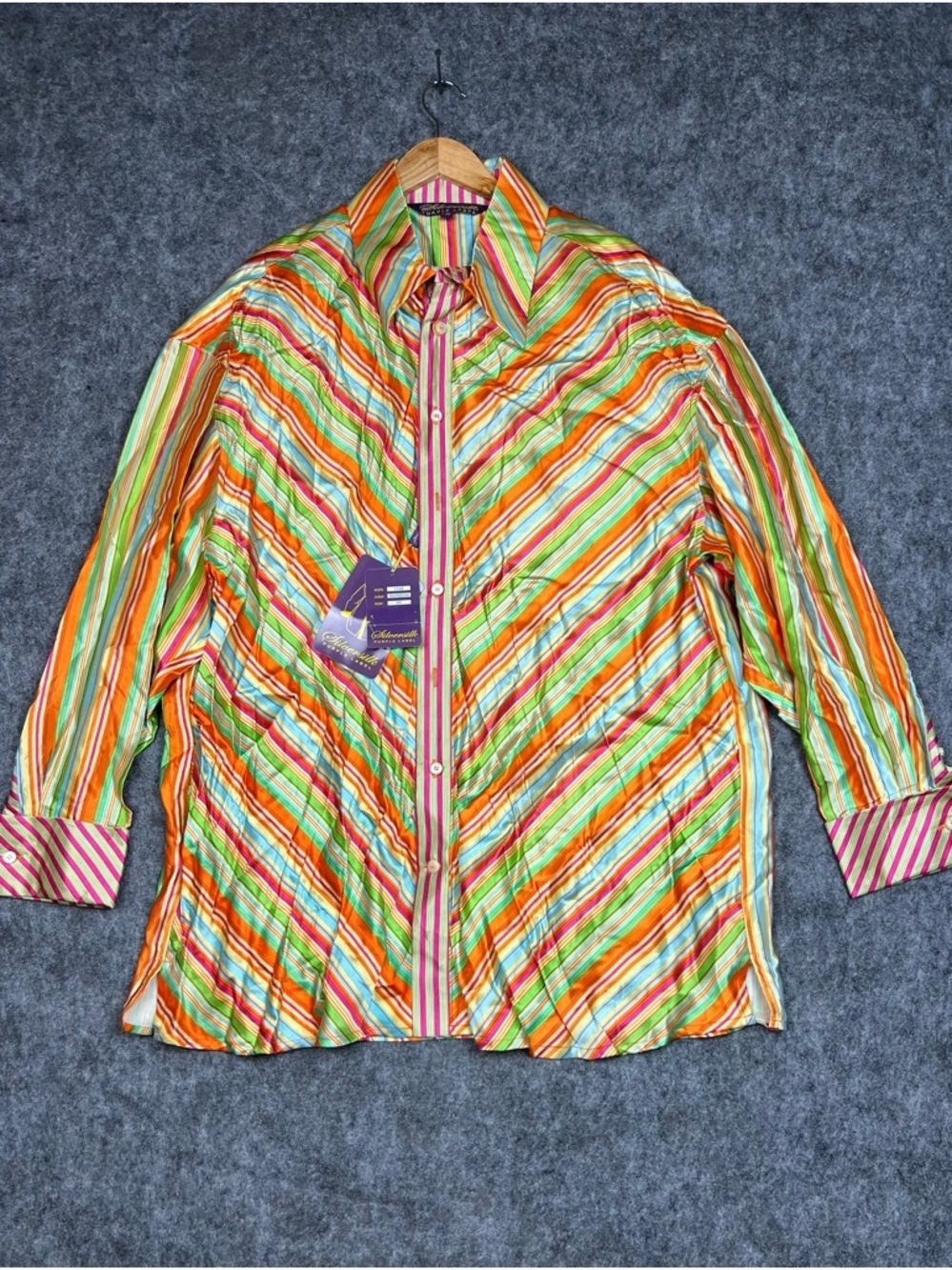 Silversilk Purple Label multicoloured striped button up shirt Size 4XL striped